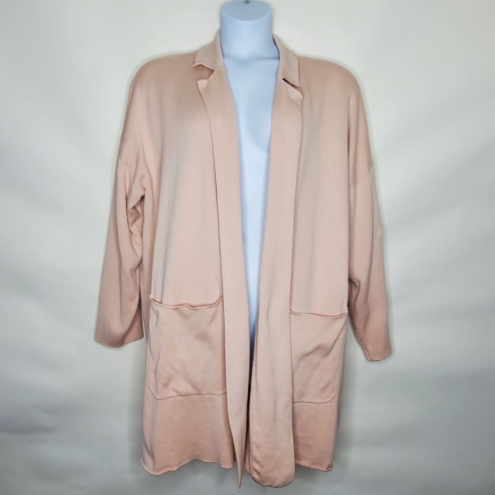 Jacquard Knit‎ Duster Size 3X Open Front Pink Long Cardigan with Pockets Spring